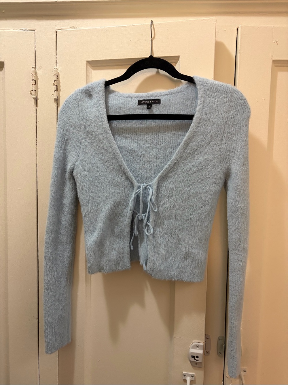 Kendall & Kylie Blue Fuzzy Tie Front Cardigan S Coquette Balletcore Y2K